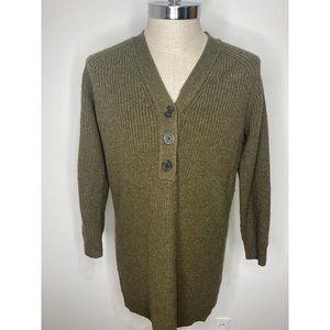 Madewell Henley Sweater Dress S Long Sleeve Tunic Green Long Sleeve Button Wool